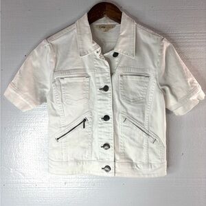 CAbi XS Short Sleeved Summer Denim Jean Jacket in White